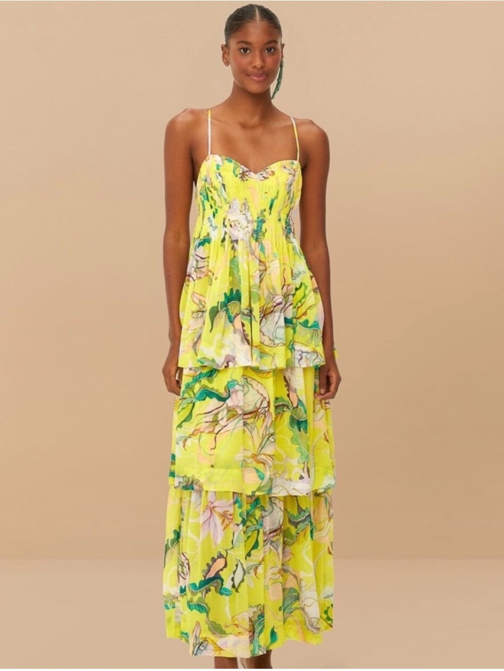 FARM Rio Yellow Jellyfish Bouquet Layered Maxi
